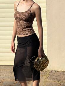 时尚豹纹针织无袖上衣，适合约会、街头、返校派对、单身派对等场合，夏季修身吊带衫。 - 豹紋 - 查看 6