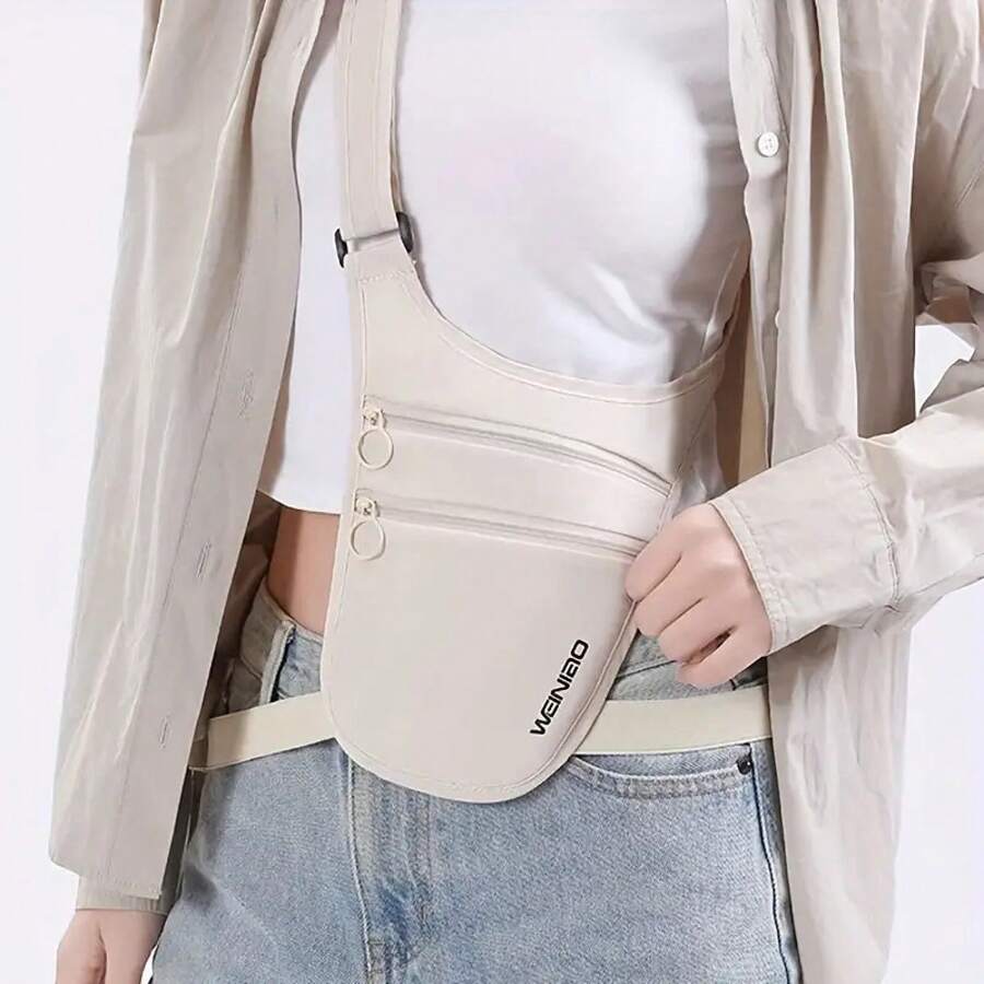 Adjustable Anti-Theft Travel Waist Bag With Zipper Closure And Gold-Tone Hardware - Multi-Compartment Waist Bag With Belt Loop System And Shoulder Strap, Suitable Hiking And Running - Unisex Design (Waist Size 23.62- 47.24inch ) - Storing Passport, Cash, Phone, Credit Cards - Solid Black Outdoor Crossbody Bag
