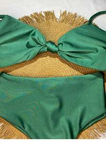 Trilobal Sport Bikini Set With Knotted Top And Hotpants – Comfort And Style For Summer - Green - View 5