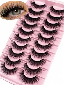 10 Pairs Luxury Thick & False Eyelashes - Dense & Fluffy, Create Dewy Makeup Look, Moisturizing Feel, Reusable - Black - View 2