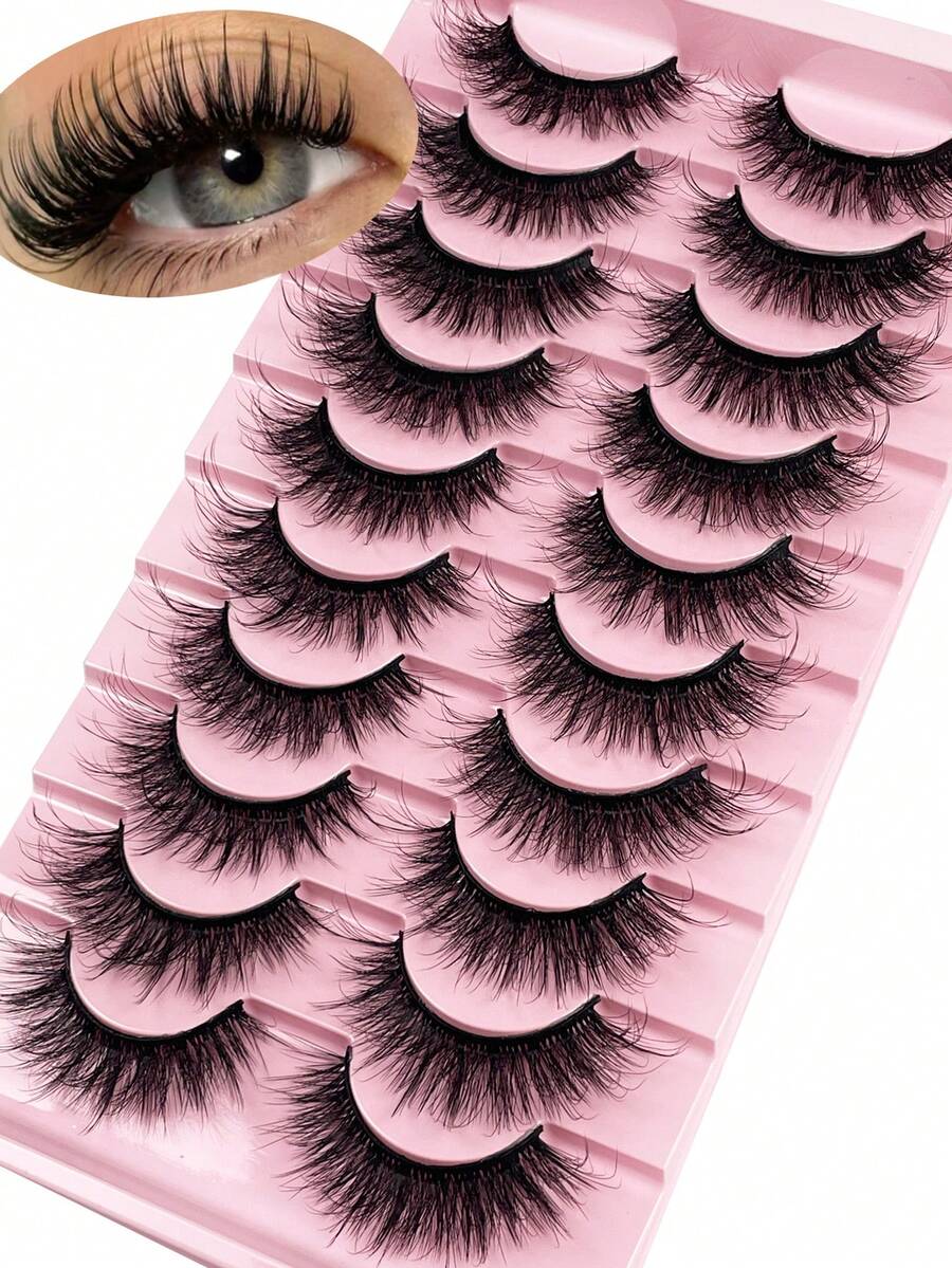 10 Pairs Luxury Thick & False Eyelashes - Dense & Fluffy, Create Dewy Makeup Look, Moisturizing Feel, Reusable