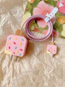 4件套冰淇淋造型充电器保护套和螺旋数据线保护套 - 彩色 - 查看 4