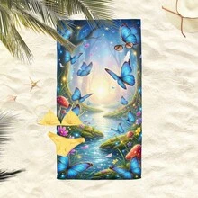 1条梦幻童话森林蝴蝶图案沙滩巾，超柔软超细纤维特大号沙滩毯，超强吸水浴巾，适合旅行、游泳池、潜水、冲浪、瑜伽、露营，多种尺寸可选，沙滩配件 - 森林蝴蝶 - 查看 7