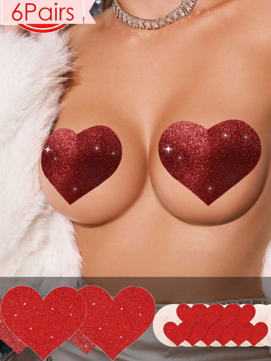 6 cặp/1 cặp miếng dán nhũ lấp lánh dành cho nữ, miếng dán ngực dùng một lần, vô hình, chống lộ nhũ hoa, thích hợp cho sử dụng hàng ngày và dự tiệc. - Nhiều màu - Xem 1