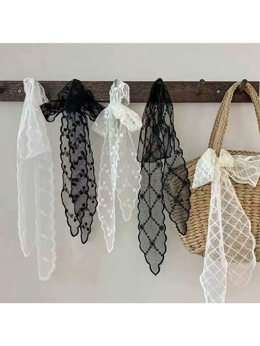 1条女士超长蕾丝发带，婚礼回礼，简约甜美涤纶蕾丝发圈，沙滩头饰，可用作发辫丝带、项链带、日常配饰，也可作腰带、包包挂饰、夏季发带、沙滩发箍、度假头巾、假日旅行夏季头巾 - 彩色 - 查看 1