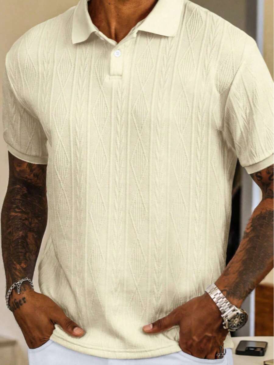 Men's Short-Sleeved Polo Shirt With Collar, Solid Color And Basic Texture, For Husbands, For Going Out, Old Money Style - Apricot - View 1