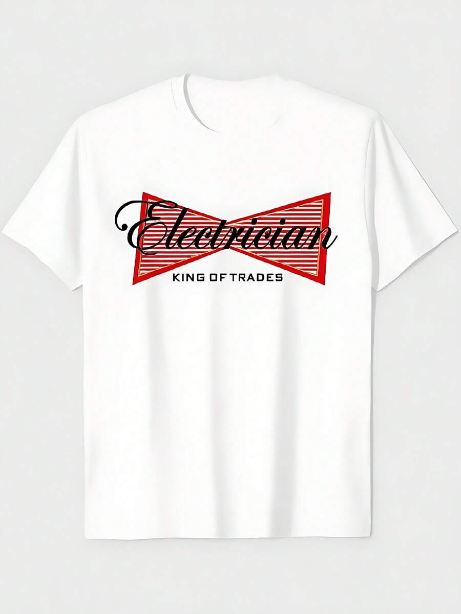 Camiseta de electricista "Rey de los Oficios" para hombre - Camiseta de manga corta de algodón puro con cuello redondo y estampado de electricista y oficios, ajuste cómodo, camisa casual para electricistas, artesanos, para uso diario (lavable a máquina). - Blanco - Ver 1