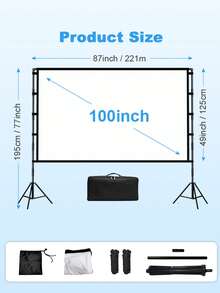 GAINVANE Màn chiếu ngoài trời kèm chân đế, màn hình phim di động 84/100/120 inch - Màn chiếu gấp gọn 16:9 4K HD chống nhăn kèm túi đựng tiện lợi cho các buổi xem phim, cắm trại và tiệc tùng, hỗ trợ chiếu hai mặt. - Xem 10