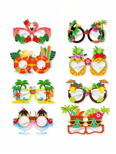16个夏威夷主题派对纸杯装饰，沙滩泳池派对纸杯装饰，夏季露营纸杯（散装），夏威夷相框，热带泳池道具，拍照道具，露营沙滩派对赠品及用品，派对拍照道具