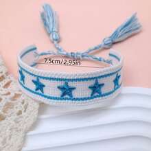 1 pieza Brazalete trenzado hecho a mano con bordado de pentagrama - Azul - View 4