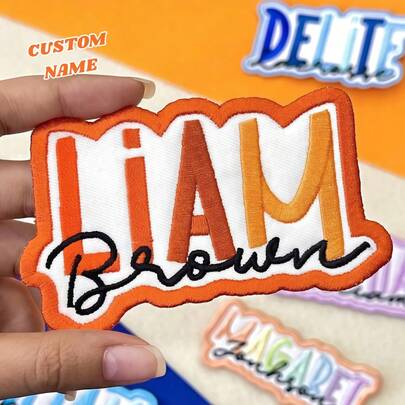 Miếng vá thêu tên theo yêu cầu, miếng vá chữ cá nhân hóa, miếng vá tên nhiều màu sắc có thể ủi hoặc may lên quần áo, đồng phục, túi xách.