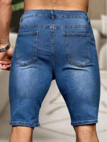 Men's Slim Fit Destroyed Denim Shorts, Summer Fashion, Premium Line, Original Factory Outlet, Colors: Dark Black, Medium Black, Light Black - 中等水洗藍 - 查看 3