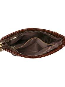 复古风女士多功能多隔层单肩斜挎包，实用斜挎包，仿鳄鱼纹PU材质女士手提包，日常实用小包 - 咖啡 - 查看 9