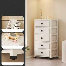 带隐藏式滚轮的可移动储物柜，奶油色，客厅储物柜，带抽屉，卧室家用储物柜，适用于客厅、厨房和床边。 - 彩色 - 查看 3