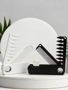 1把旋转宽窄齿折叠梳，便携式迷你双齿折叠梳，360°旋转纹理造型刘海梳 - 彩色 - 查看 3