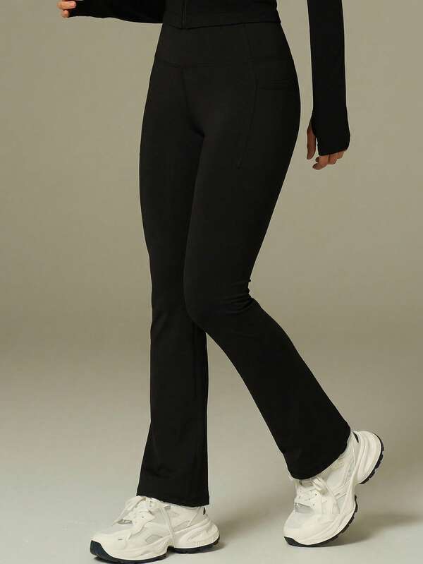 UONNOU 女士运动喇叭裤，休闲裤，带手机口袋的运动裤，提臀显瘦，阔腿喇叭设计，柔软针织面料，适合瑜伽、轻度运动、健身房、日常穿着、街头休闲，时尚运动裤，春夏款