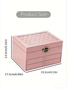 1pc Large-Capacity Three-Layer Jewelry Box,[US-Based Shipping]Pu Leather Multi-Functional Jewelry Box, Watch Box With Lock, 3-Layer Large Capacity Jewelry Storage Box,For Earrings, Rings,Watches,Bracelets And Other Accessories, Organizing And Storing - 粉色 - 查看 9