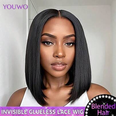 Straight Lace Front Wig 5x5 Pre-Pulled With Baby Hair 200% Density Lace Close Up Blended Human Hair Wig Women Natural Black 13X4 Upgraded HD Lace Front Weave Wig Straight Lace Front Wig Human Blended Hair Glueless Wear & Go Wigs Human Hair Pre Plucked 28 Inch