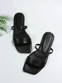 Women's Flat Sandals, New Summer Fashion Square Toe Open Toe, Black/White/Gold/Silver/Red/Blue, Comfortable Flat Double Strap Beach/Casual/Outdoor Slippers - màu đen - Xem 3