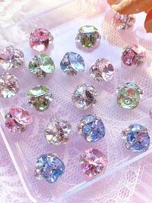 Spring 6pcs Explosive Flash Boutique K9 Bottom Less Fat Formula Finished Product Stacking Diamond Design Nail Art Decoration, Light Luxury Nail Diamond Ball, DIY, Nail Gems, Nail Charm, Nails Products - Multicolor - View 2