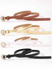 Bộ 4 chiếc thắt lưng mỏng cho nữ, khóa tròn màu vàng, chất liệu giả da cá sấu dập nổi, thích hợp cho váy và quần jeans. - Bộ bốn chiếc nhẫn tròn - Xem 2