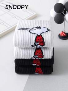 SNOOPY 2/1 paire de chaussettes rondes noires et blanches officielles pour hommes, style d'été. Design de motif de dessin animé mignon, à la mode et respirant. Chaussettes d'été pour hommes, résistantes aux odeurs et absorbantes, polyvalentes et décontractées, convenant aux étudiants, aux adultes, à l'usage quotidien et aux cadeaux - Multicolore - Voir 4