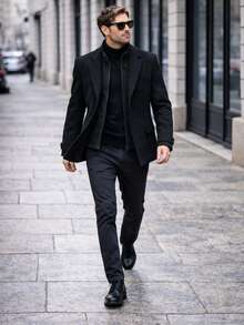 Double Blazer, Autumn/Winter, Regular Fit, High In The Front And Low In The Back, Overcoat - 黑色 - 查看 1