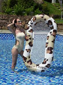 Tumbona de red con estampado de leopardo en beige, flotador de agua inflable con asiento de malla para vacaciones, flotador de piscina, artículos esenciales de playa, flotador de piscina - Beis - Ver 8