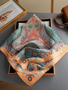 1 件女士围巾仿桑蚕丝方形围巾，百搭 27.6 英寸仿丝围巾，杭州丝绸 - 黑與白 - 查看 16