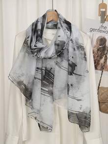 1pc Fashionable Versatile Lightweight Scarf, Breathable Printed Balinese Chiffon Shawl/Headscarf For Women, Spring/Summer - Multicolor - View 6