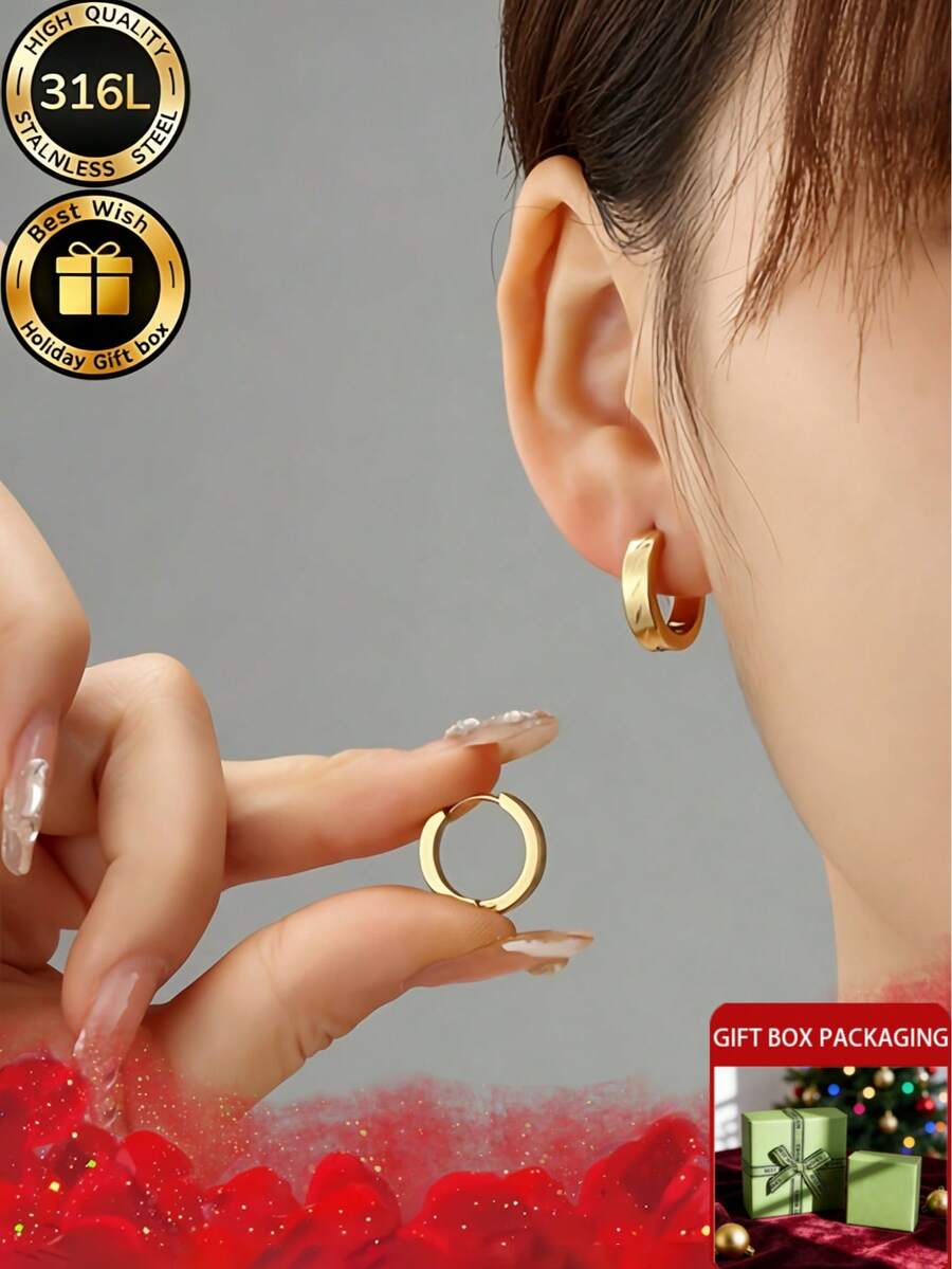 Two Pieces Set Of Personalized Willow Leaf Pattern Earrings+Thoughtful Ear Protection And Ear Care Needles, Suitable For Wearing New Ear Holes And Various Occasions And Festivals Such As Parties, Anniversaries, Birthdays, Etc., Equipped With High-Quality And Exquisite Gift Boxes - Gold - View 1