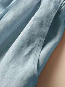 Women's Casual Linen Elastic Waist Pocket Shorts, Suitable For Spring And Summer Vacation - Baby Blue - View 5