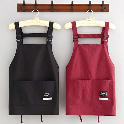Nuevo delantal de mujer - Estilo corto - Poliéster suave, adecuado para cocina, cafetería, restaurante u oficina - Perfecto para cocinar y trabajar, delantal de cocina | Patrón de unicolor | Delantal de moda