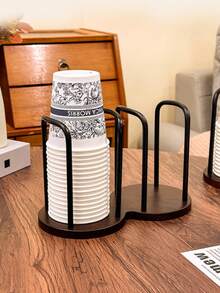 Soporte desechable de madera para vasos, dispensador de vasos de papel premium, organizador de tazas de té/café para oficina/sala de estar - Negro - Ver 6
