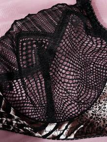 3pcs/Set Women's Sexy European Style Leopard Print Sheer Mesh Camisole And G-String Panty Set - Black - View 4
