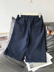Quần jean ống rộng lửng 3/4 thêu tên riêng cho bé trai tuổi teen - Màu xanh lam - Xem 4