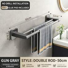 Bathroom Towel Rack, Drill-Free Bathroom Storage Rack, Single Bar Towel Holder For Toilet, Washroom, Kitchen Hook. Aluminum Alloy Shower Towel Rack, Multifunctional Bathroom Accessories - Grey - View 13