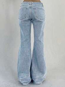 Teen Girl Slim High Waist Flare Leg Jeans - Baby Blue - View 4