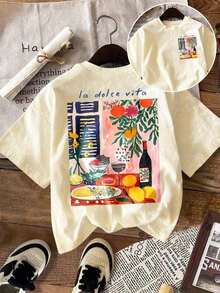 de vacaciones, primavera y resort para mujer, camisetas gráficas primaverales lindas, camisa con estampado de corazón, camiseta gráfica de manga corta - Albaricoque 2 - Ver 1