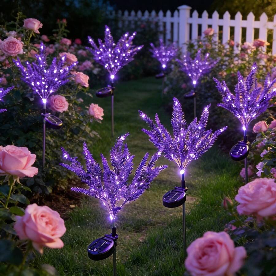Solar Powered Lavender Artificial Flower Lights, Outdoor Lawn Stake Lights, Garden Patio Balcony Decor, Mother's Day Father's Day Anniversary Wedding Gift, Romantic Atmosphere Lights, Purple Flower Field - Solar-powered Lavender Lamp - View 1