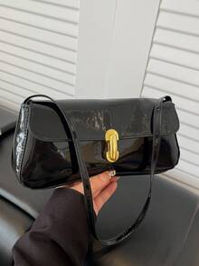 Túi xách đeo vai/đeo dưới cánh tay kiểu retro sang trọng, khóa Pháp, sơn mài mới năm 2026. - màu đen - Xem 1