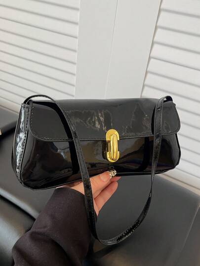 2026新款漆面法式锁扣复古时尚肩挎/腋下手提包