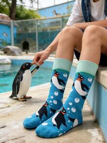 1 双男士企鹅印花休闲百搭中筒袜 - 彩色 - 查看 1