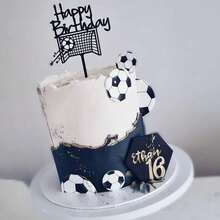 Set de decoración de pastel de cumpleaños con tema de fútbol, que incluye 6 piezas/3 piezas/1 pieza, con portería de acrílico, decoraciones de pastel de fútbol, adecuado para decoración de fiesta de cumpleaños de deportes de fútbol - Multicolor - Ver 2