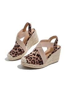 Sandal đế xuồng kín mũi buộc dây gai đan chéo, thời trang - da báo - Xem 3