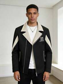 Nueva llegada de Otoño/Invierno: Chaqueta de pana para hombre - Estilo coreano de corte ajustado (Slim-Fit), prenda exterior con cuello tipo blazer y bloques de color; gabardina corta sofisticada y elegante. - Negro - Ver 1
