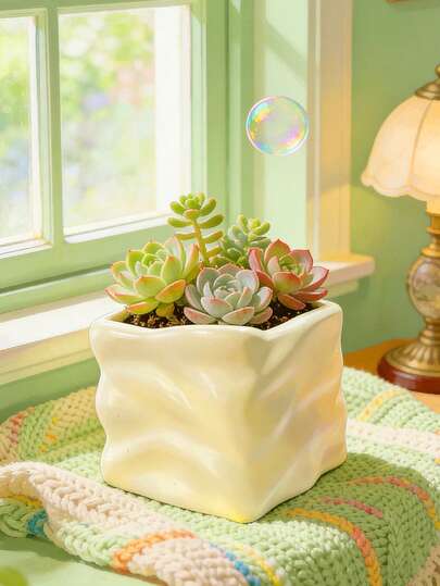 Maceta cúbica artística de suculentas en - Accesorio de decoración del hogar imprescindible para la sala de estar, el dormitorio y el estudio. Maceta versátil perfecta para cactus, suculentas y plantas pequeñas. Mejora sin esfuerzo la ambientación de estanterías, escritorios y invernaderos.