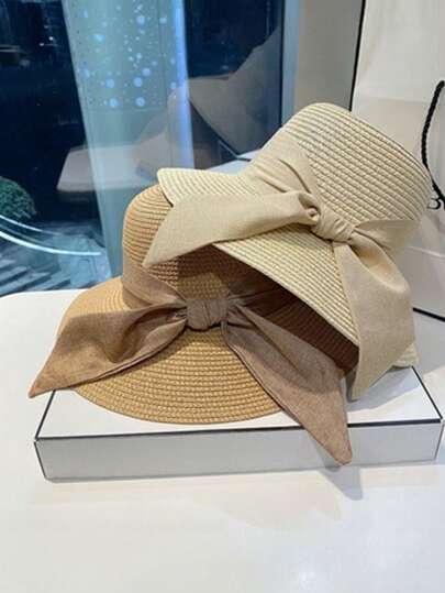 1pc Summer Fashion Simple Hat With With Ribbon Bow ,Women Beach Sun Straw Hat, Travel Foldable Brim Summer Uv Hat,Summer Fashion Simple Straw Sun Hat, Women's Vintage Straw Boater Hat,Sun Straw Fedora Hats For Women, Packable Sun Hat Women,Women's Folable Floppy Hat,Wide Brim Sun Protection Straw Hat, Summer Uv Protection Beach Cap,Beach Sun Hat With With Ribbon Bow,Suitable For Outdoor Travel And Beach Vacation