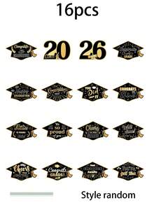 16pcs 2026 Graduation Celebration Decor, Plastic "Congrats Grad" Ornaments With Hanging Graduation Cap. Suitable For Decorating Graduation Parties, Outdoor Lawns, Garden Paths And Walkways, Also Applicable For Birthday Parties, Theme Parties And Holiday Celebrations. - Multicolor - View 7