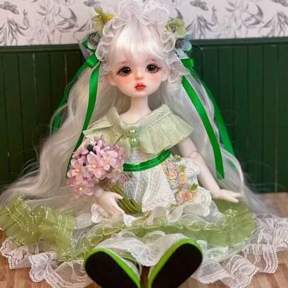 Cute 30cm Green Wonderland Doll Clothes 1/6 BJD Doll Fashion Outfit Set,Floral Lace Dress,Handmade Detailed 1/6 BJD SD Doll Outfit,Princess Party Wear,Girl Collection Gift,Spring Photo Prop,Party Favors,Birthday Gifts(No Doll And Shoes)